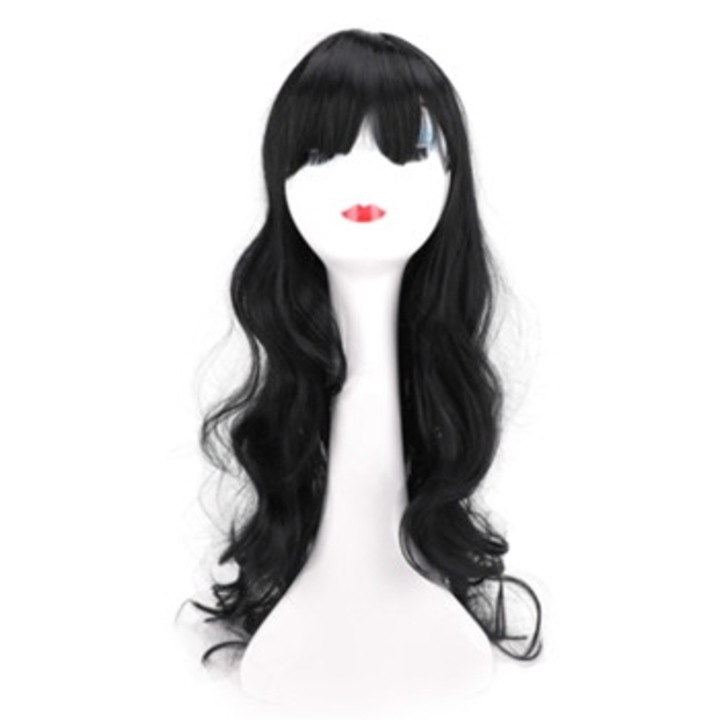 Peruca lunga ondulata, neagra, eleganta, pentru femei