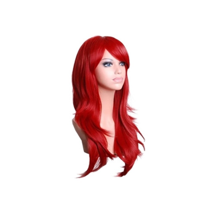 Peruca lunga ondulata rosie pentru cosplay
