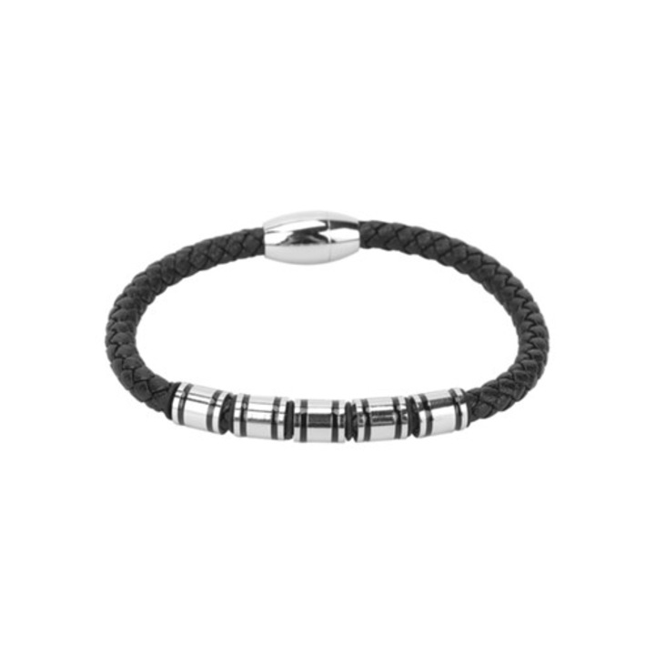 Bratara din otel inoxidabil impletit pentru barbati, cu inchidere magnetica si piele ecologica