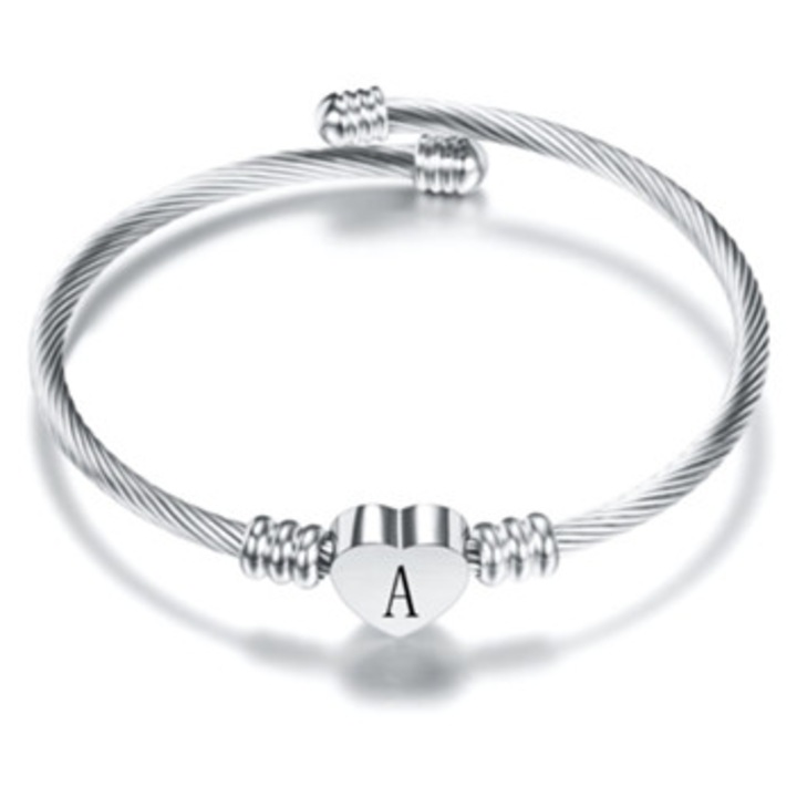 Bratara din otel titan, design elegant si clasic, litera A in forma de inima, pentru femei