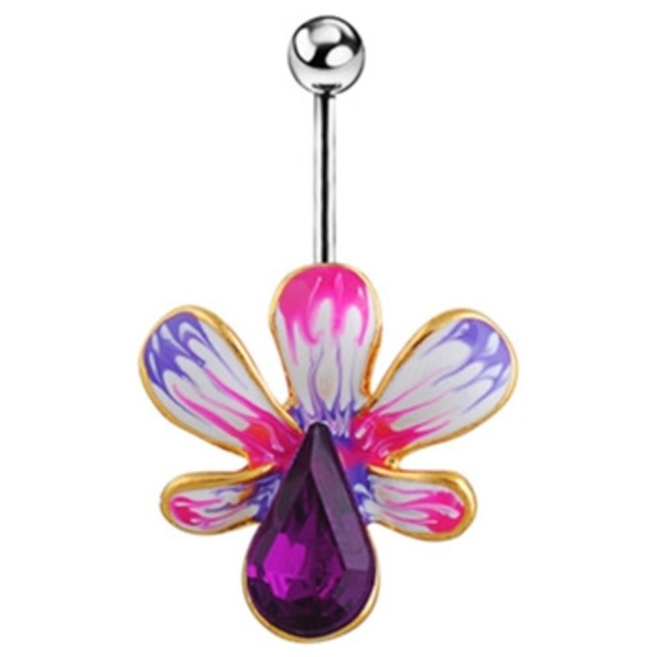 Piercing abdomen din otel inoxidabil, forma de floare colorata, bijuterii dama