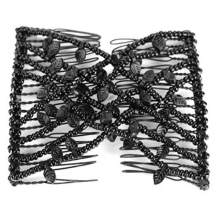 Pieptene de par cu margele, set de doua clipuri, negru