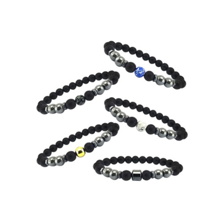 Set de bratari din obsidian negru, terapeutice, ajustabile, 5 bucati