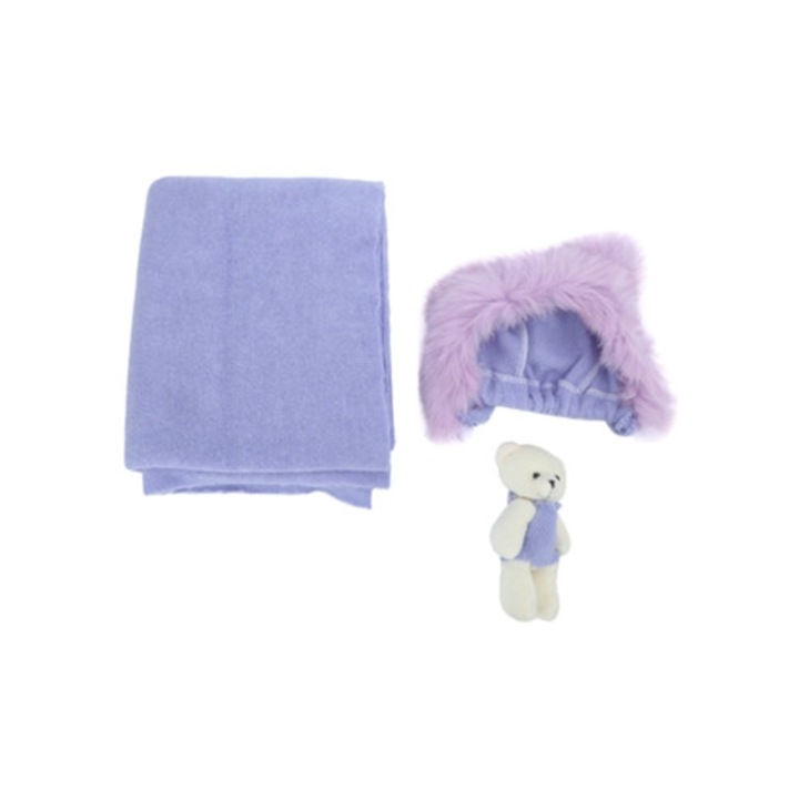 Babafotózáshoz takaró, 39x180cm, pamut, lila, sapkával