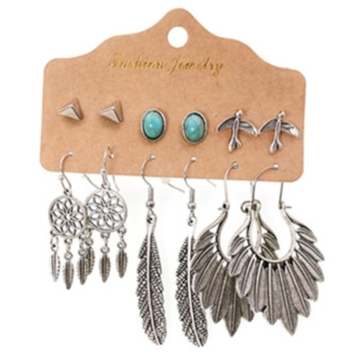 Set Cercei Boho, Retro, Turcoaz, Vintage, Curbati pentru Petrecere, Vacanta si Zilnic