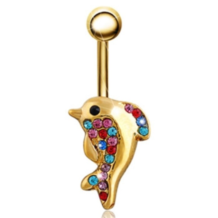Piercing buric delfin, anti-alergic, pentru femei, auriu