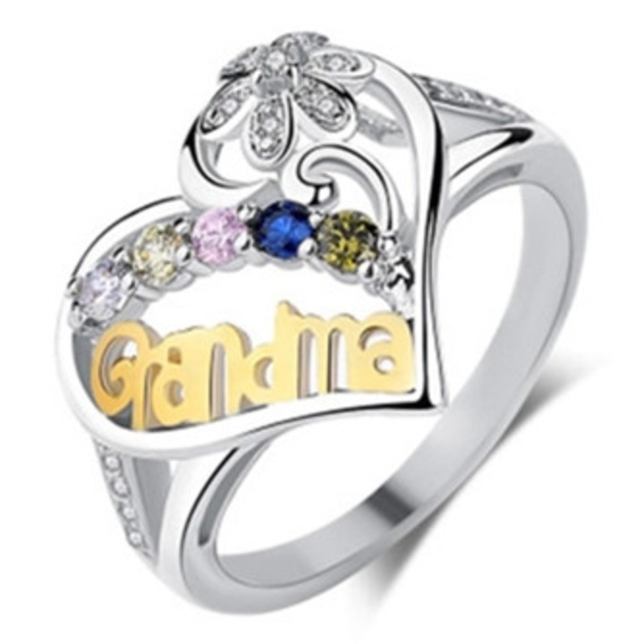 Inel cu cristale, in forma de inima, argintiu