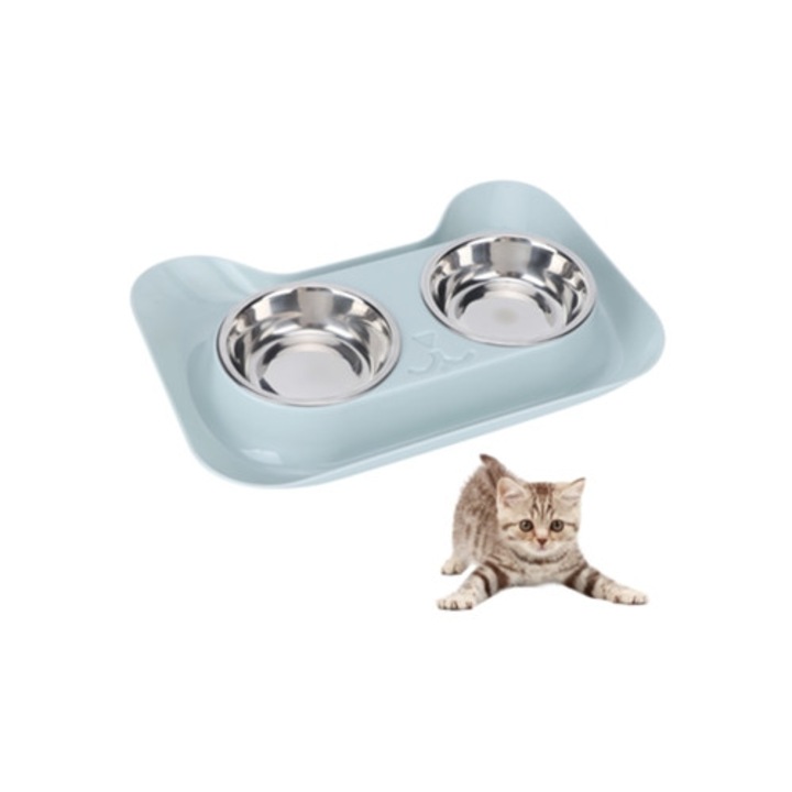 Feeder si adapator dublu pentru pisici din otel inoxidabil