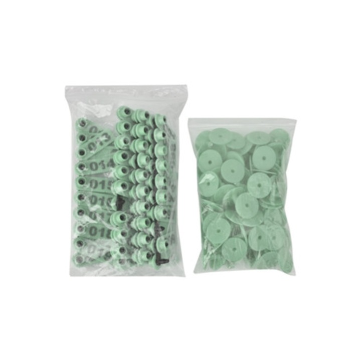 Placi numerotate din plastic 1-100 pentru animale, medalion pentru oi, capre si porci, verde