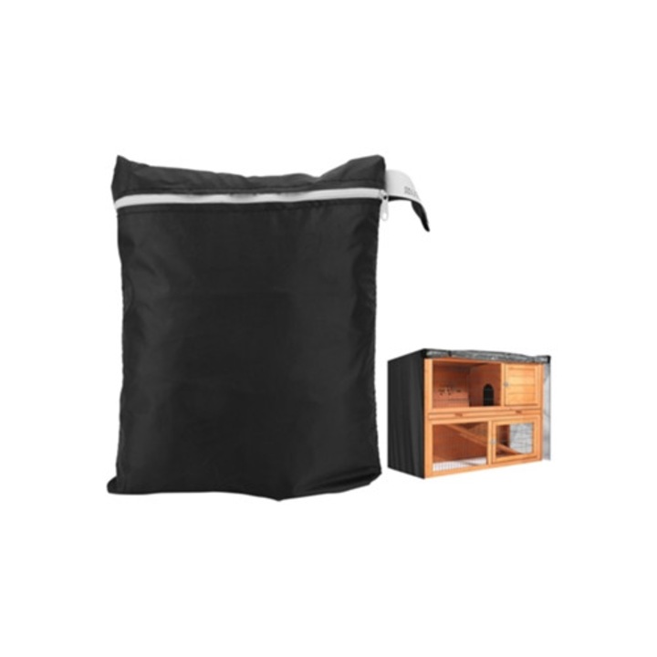 Husa protectoare din panza Oxford cu doua straturi pentru custi de iepuri si colivii pentru pasari, neagra