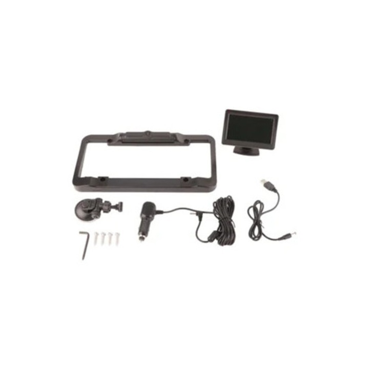 Безжична соларна камера за задно виждане 4.3 инча с рамка за регистрационен номер, комплект за кола, камион