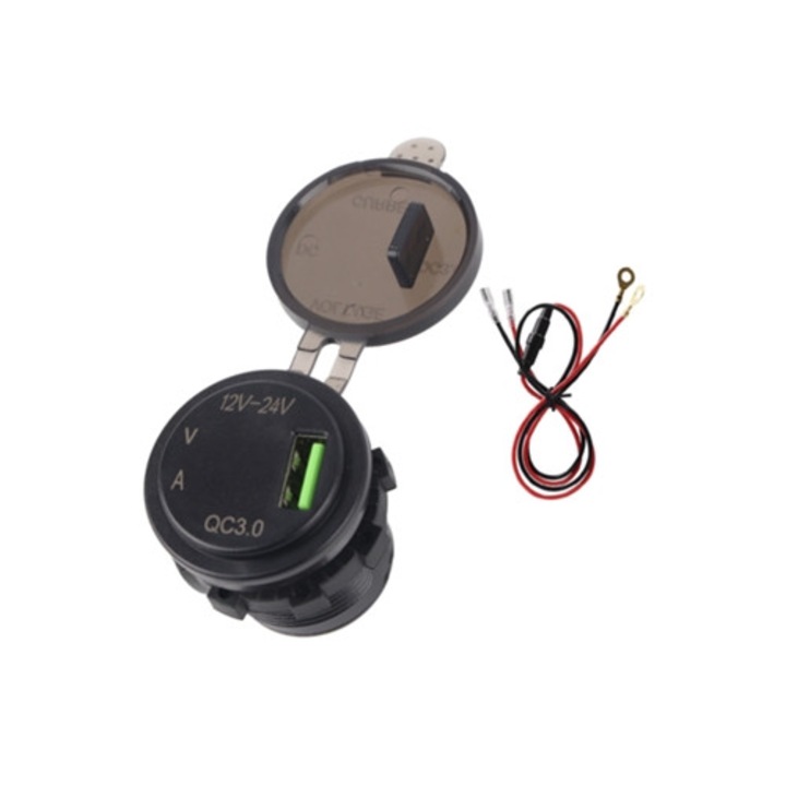 Aparat de masura digital pentru tensiune, curent auto, cablu de 60cm, impermeabil