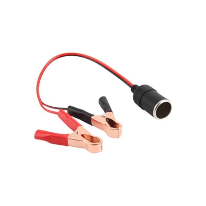 Adaptor priza bricheta auto cu cablu si cleme pentru baterie