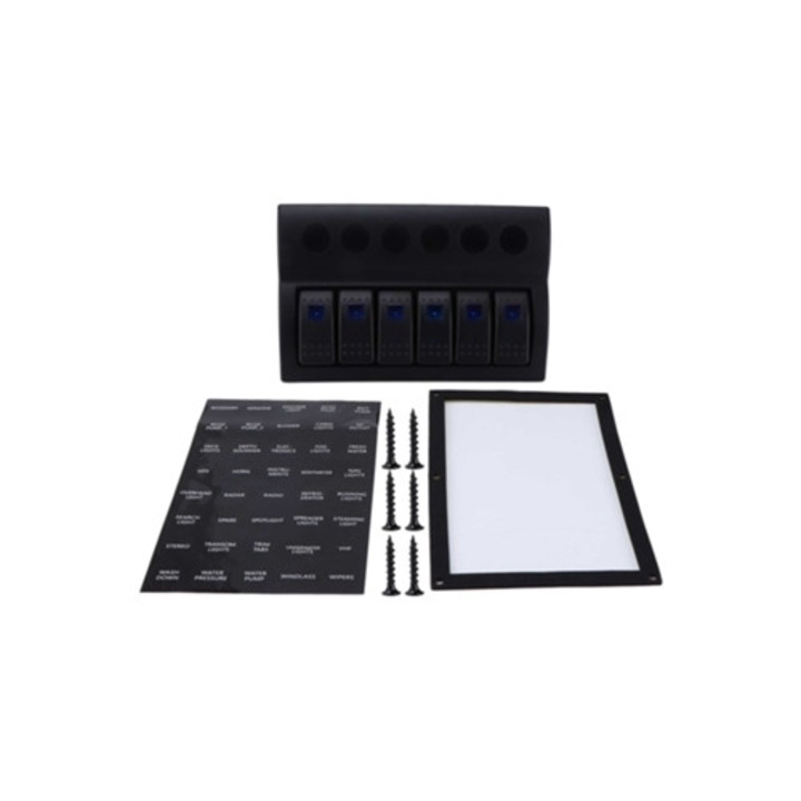 Panou comutator rocker cu 6 pozitii, LED, impermeabil IP65, 12-24V