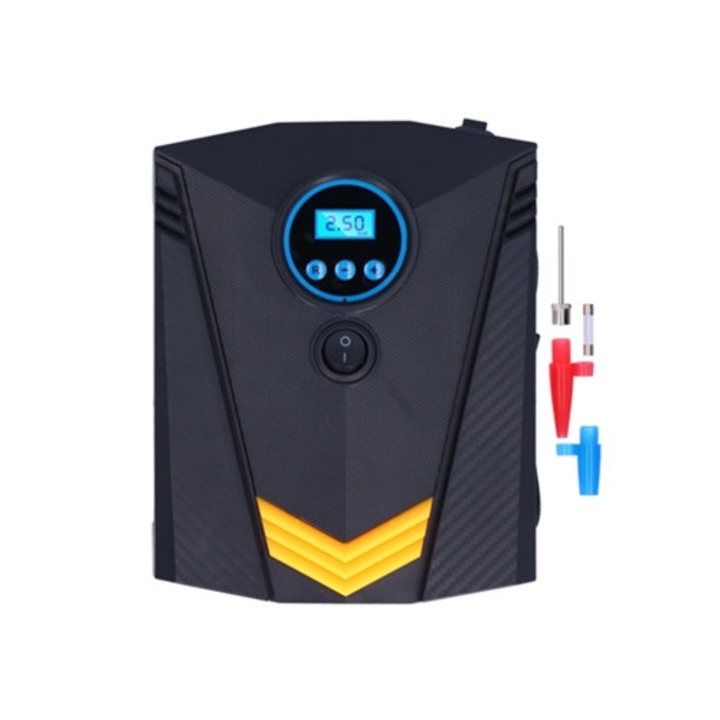 Compresor digital 120W, cu LED, portabil, pentru masina, bicicleta, motocicleta, 12V