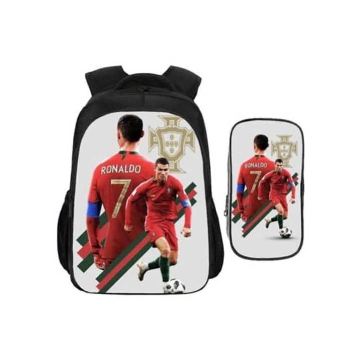 Set ghiozdan si penar copii, Model Ronaldo, Multicolor
