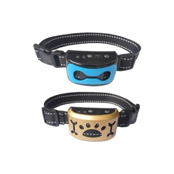 Zgarzi electronice, set 2 bucati, anti-latrat, fara soc, albastru/auriu