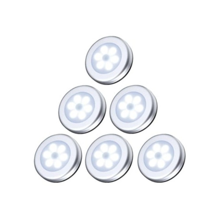 Banda LED cu senzor de miscare, 6 LED-uri, lumina alba, alimentare cu baterii