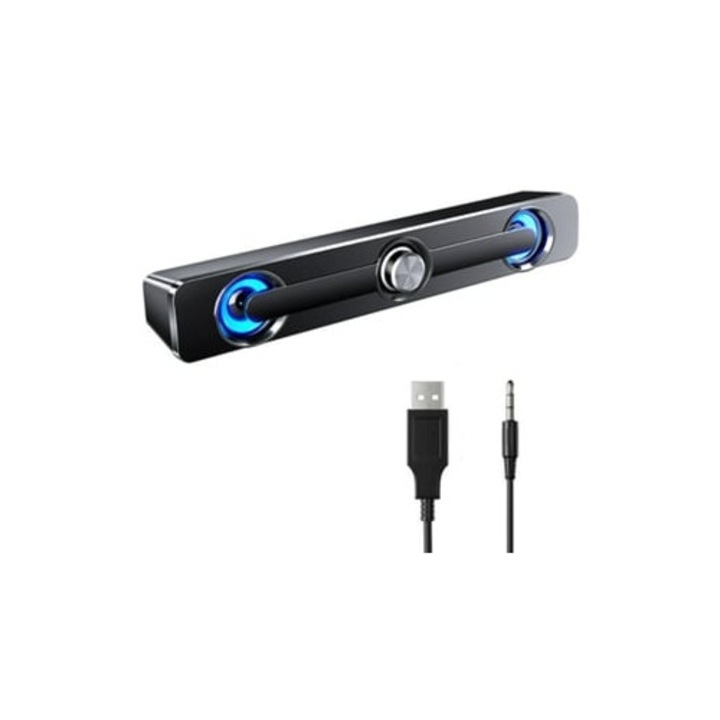 Boxe PC Samuriiron cu alimentare USB, sunet stereo, lumina LED albastra