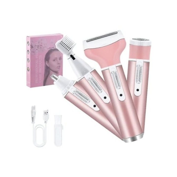 Epilator fara fir, 4 in 1, roz, USB reincarcabil