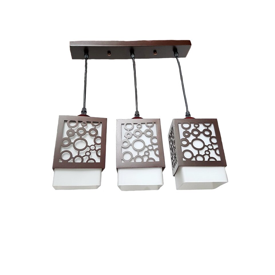 Lustra 6911/3, 3*60w, Lustra inaltime reglabila, schelet maro, abajur alb mat