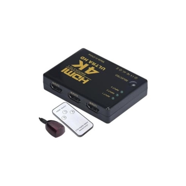 Distribuitor HDMI amplificat 3 intrari 1 iesire, cabluri si adaptoare