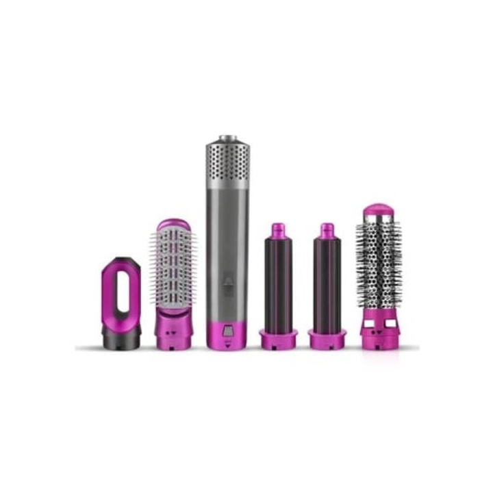 Set perii de par electrice 5 in 1, uscator de par, ondulator, perie rotativa, multicolor