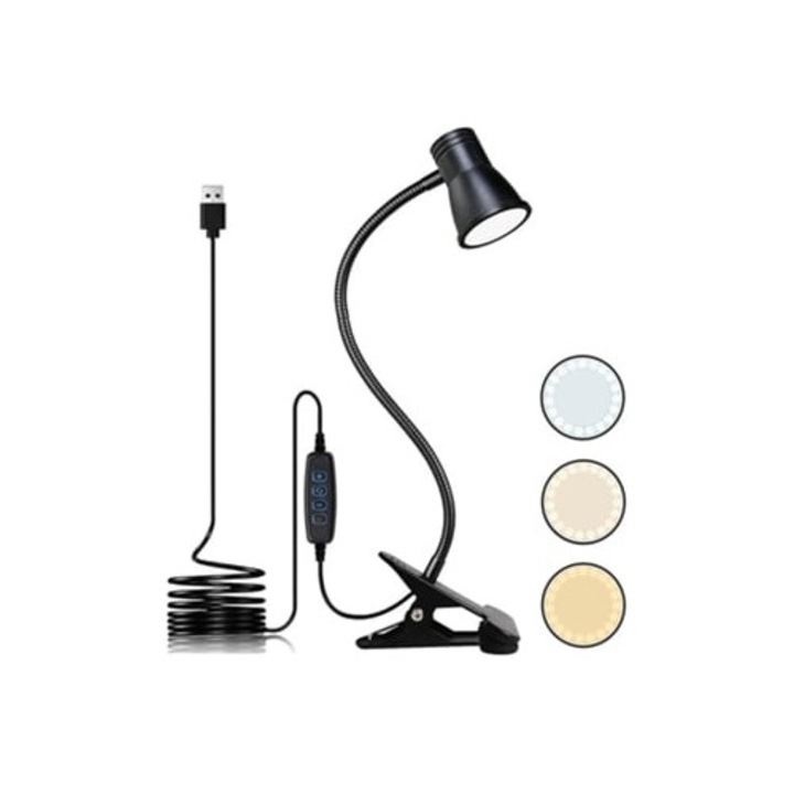 Veioza cu protectie oculara, lampa de citit USB LED, 3 moduri de iluminare