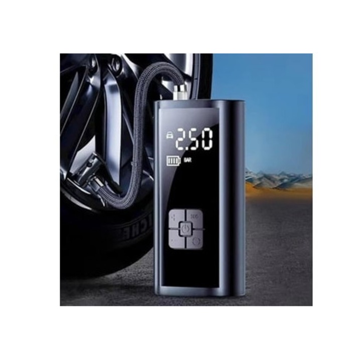 Compresor de aer portabil 12V, fara fir, cu manometru digital, 150PSI, pentru masini, motociclete si mingi