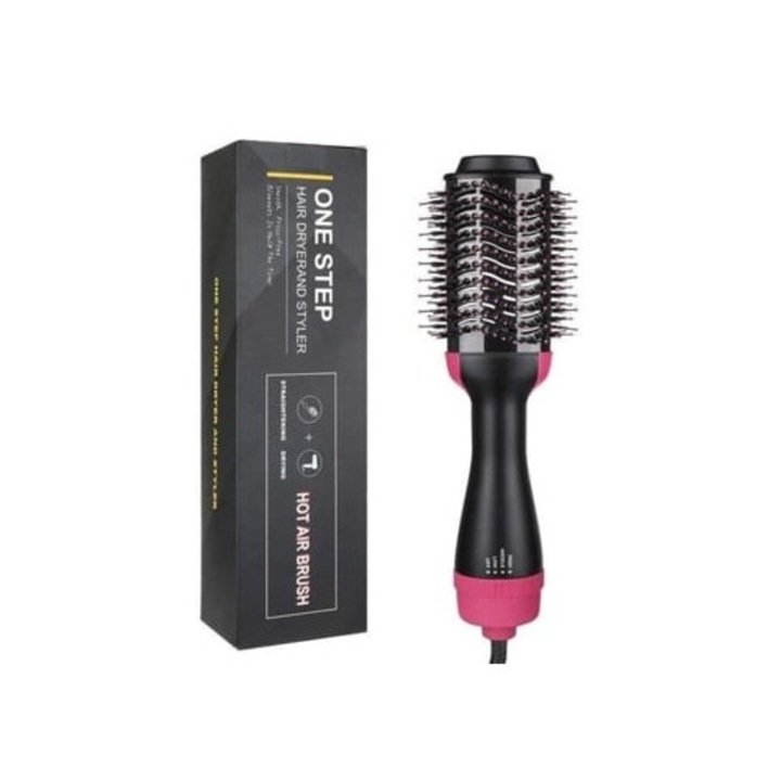 Perie de par electrica multifunctionala rotativa, roz, pentru uscare si indreptare par