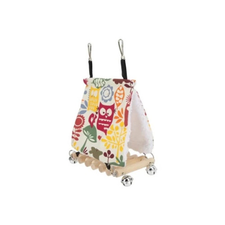 Colivie pentru pasari cu punte din plasa si clopotel, cuib de iarna confortabil pentru papagali si pasari de companie