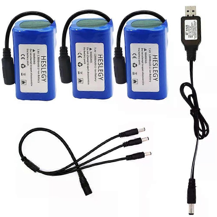 7.4V 12000mAh akkumulátor szett USB töltővel RC hajókhoz T188 T888 2011-5 TH88 CF18 C18
