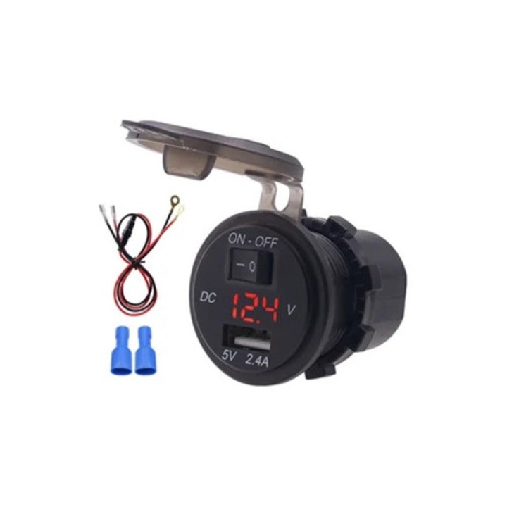 Incarcator LED digital 12V IP66 2.4A cu comutator independent si cablu de 60cm