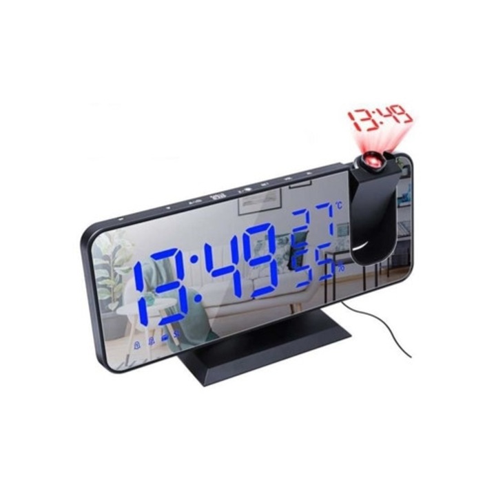 Digitális dekoratív óra projektorral, 3 szín, USB, FM rádió