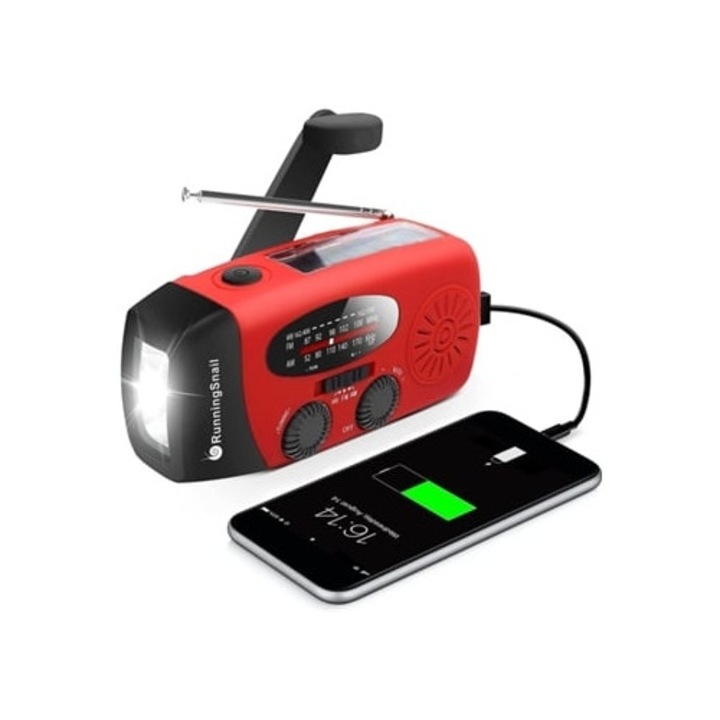 Radio de urgenta portabil cu manivela, lanterna LED, banc de energie pentru incarcarea telefonului celular