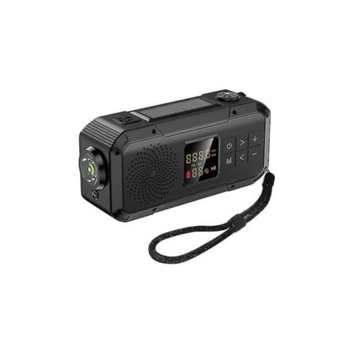 Radio de urgenta solar cu manivela, Bluetooth 5.0/FM/AM/NOAA, incarcator, pentru camping