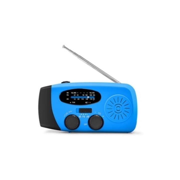 Radio solar de urgenta cu manivela, radio meteorologic, lanterna LED, incarcator portabil pentru celular, multicolor