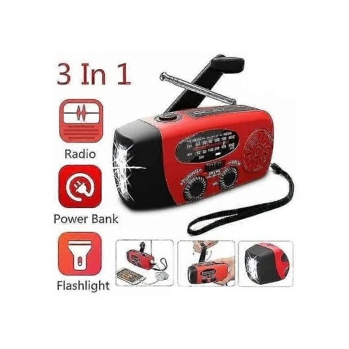 Radio de urgenta, lanterna solara portabila 2000 mAh, multicolor