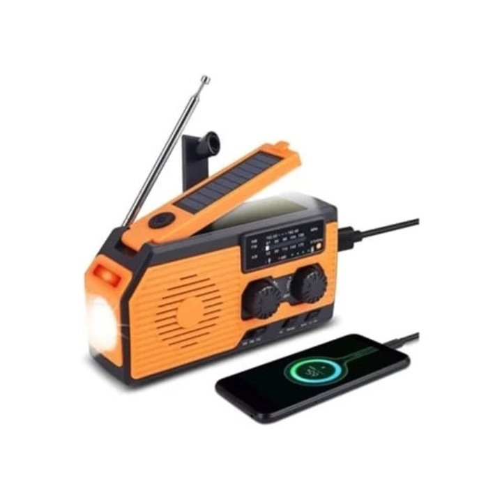 Radio portabil solar de manivela, 5000 mAh, echipament de urgenta, multicolor