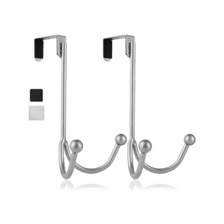 Két darab dupla kampós, ezüst színű fém ajtófogas szett