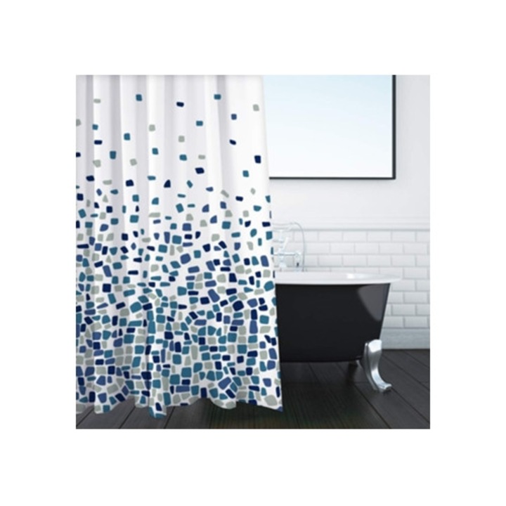 Cortina de dus impermeabila, 180x180cm, mozaic albastru