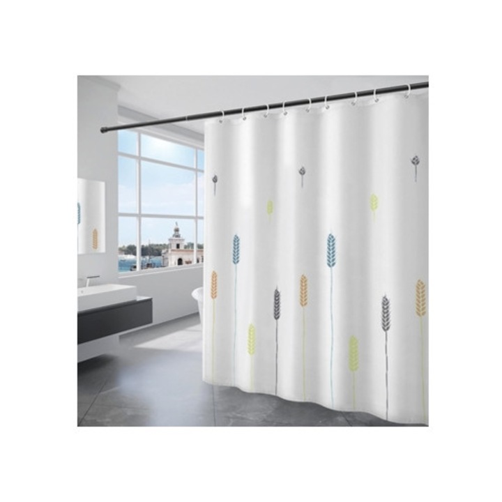 Cortina de dus impermeabila, 200x200cm, poliester, alb, set cu 12 carlige