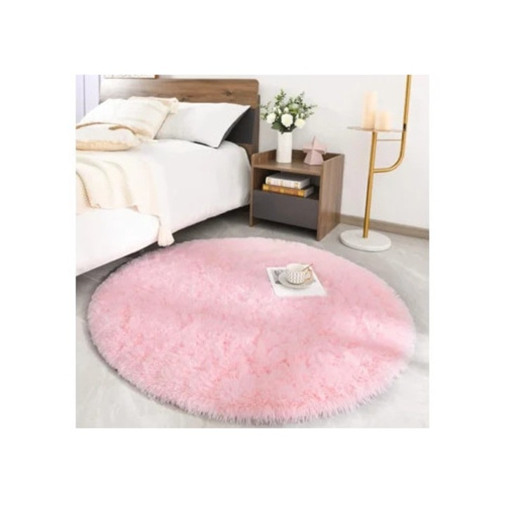 Kerek, modern, dekoratív szőnyeg, rózsaszín, 100cm átmérő