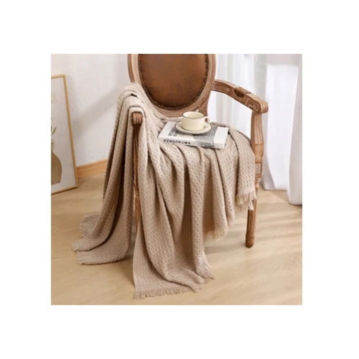 Patura tricotata chunky, 130x160cm, boho, moale, usoara