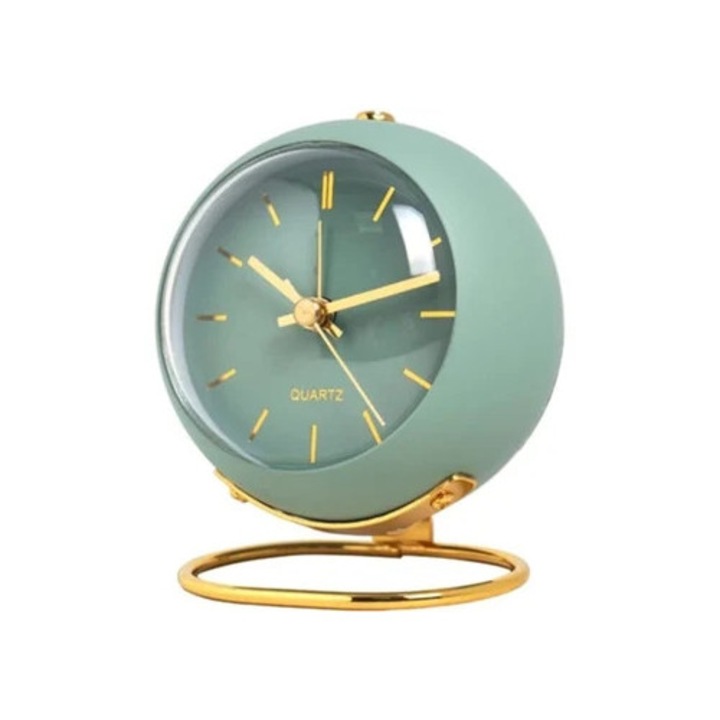 Ceas decorativ analog cu lumina, ceas de alarma retro mic si silentios, pointer luminos, verde