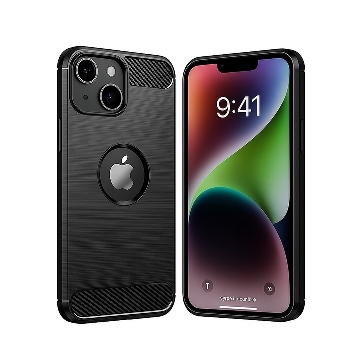 Калъф за телефон, Flippy, Съвместим с Apple iPhone 14, Карбонов TPU калъф, 1.5 мм, Черен