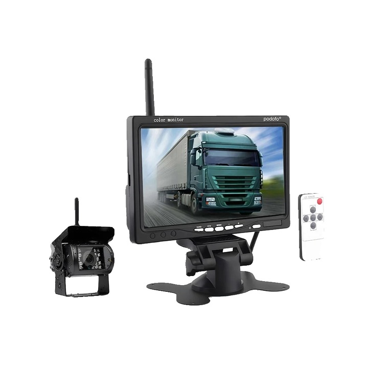 Безжичен монитор за камера за задно виждане, 7 инча, водоустойчив, с нощно виждане, за камион и автобус