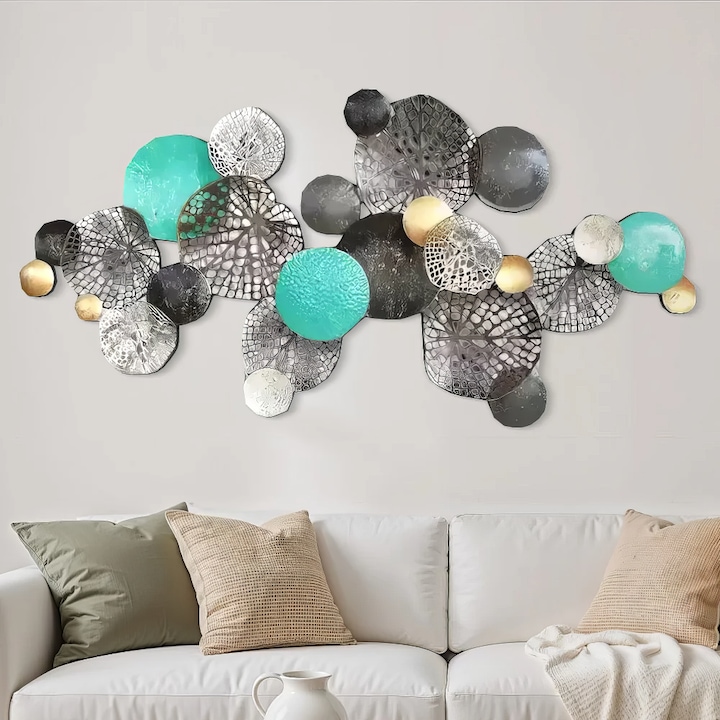 Decoratiune Metalica de Perete LuxCanva® Circle Wall Art A2027, din Metal, multicolor, Dimensiune Mare 133 x 68 cm