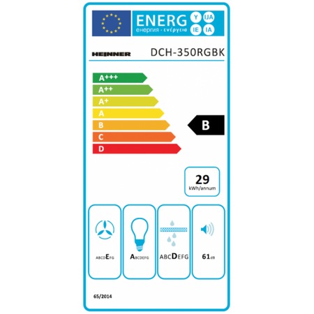 Hota incorporabila decorativa Heinner DCH-350RGBK, Putere absorbtie 276.6 m3/h, 1 motor, 60 cm, Filtru metalic, Negru + sticla neagra