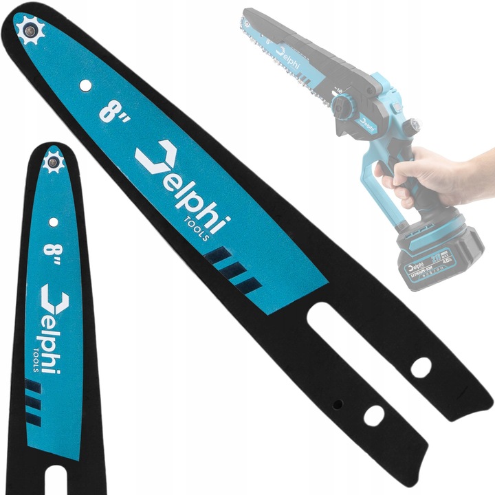 Bara de ghidare, Delphi Tools, 8", 1/4", 1.3mm, pentru drujbe, otel, rezistenta la uzura, asamblare usoara, kit include: 1x bara de ghidare, material: otel de inalta rezistenta, sina ghidaj, lemn, fierastrau circular